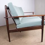 Danish 3 seater sofa in Rosewood and new fabric by Grete Jalk for Poul Jepessen 1960.