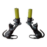 2 bronze cat candlesticks