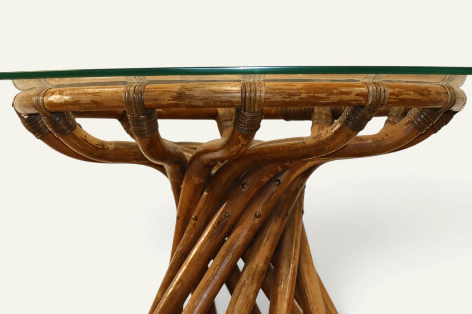 Bamboo and glass table by Bernard Govin – Eguizier edition, 1970