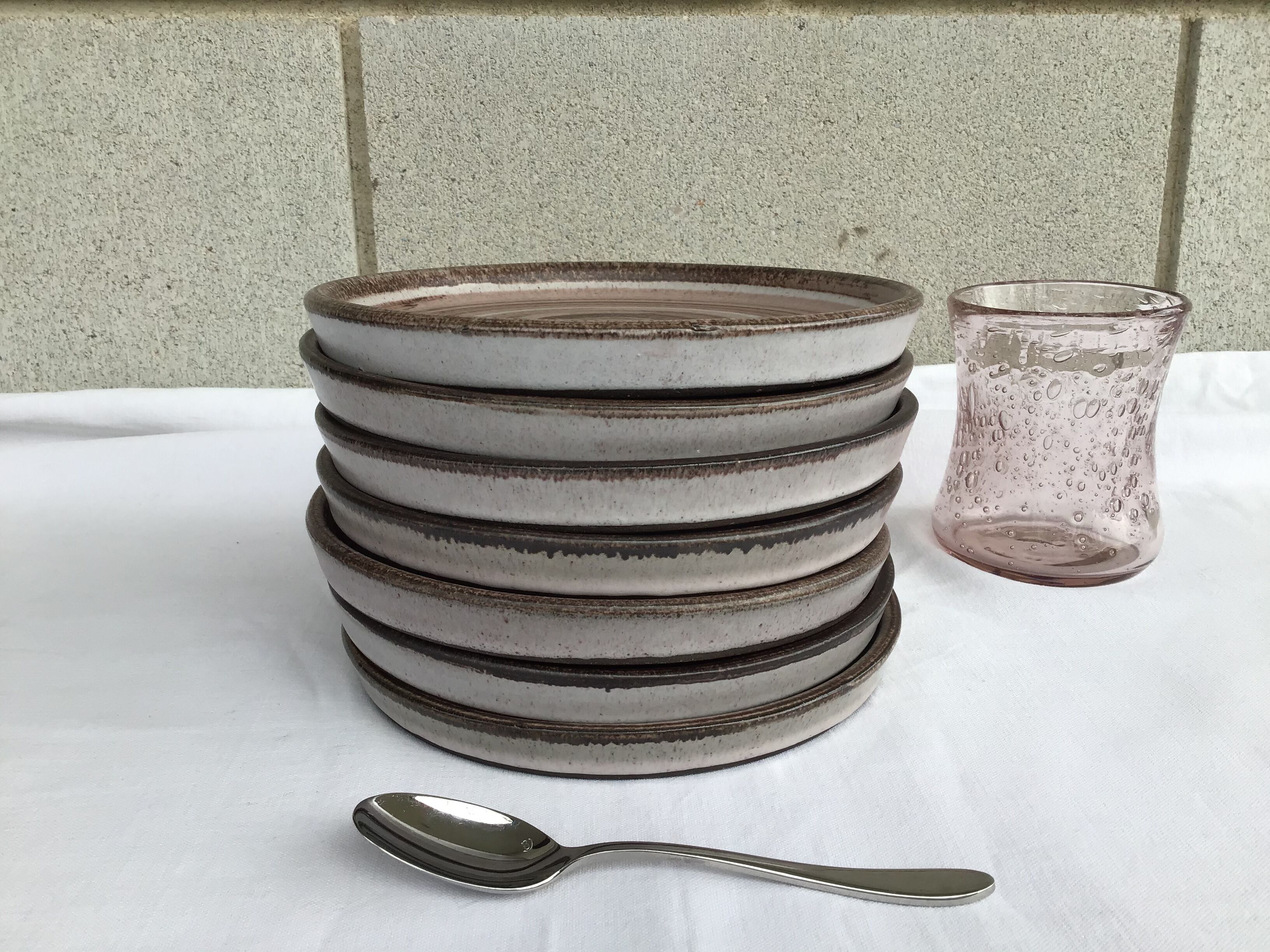 7 plates dessert handmade pink brown sandstone
