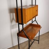 Vintage desk with modular bookcase in wood and metal, 1960