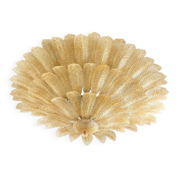 Imperial Luxury Venetian Amber ” Leaves Graniglia” Murano Glass Flush Mount