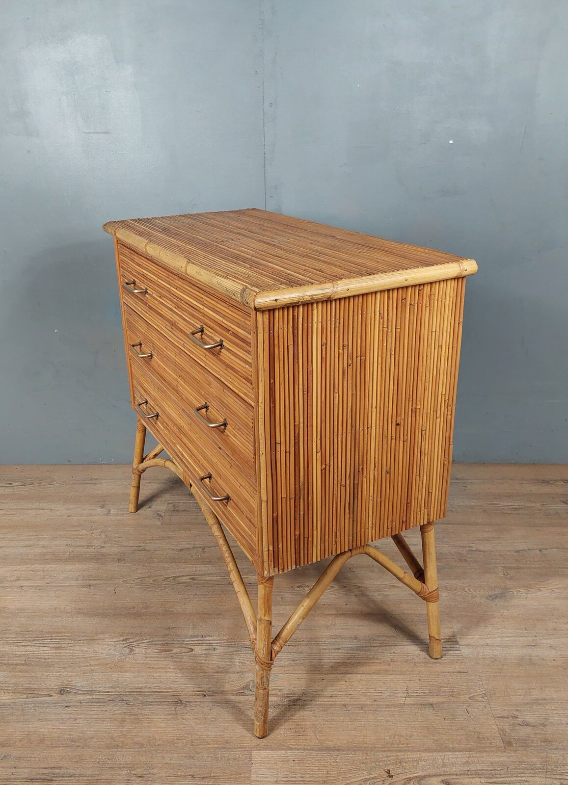 Commode vintage en bambou et rotin
