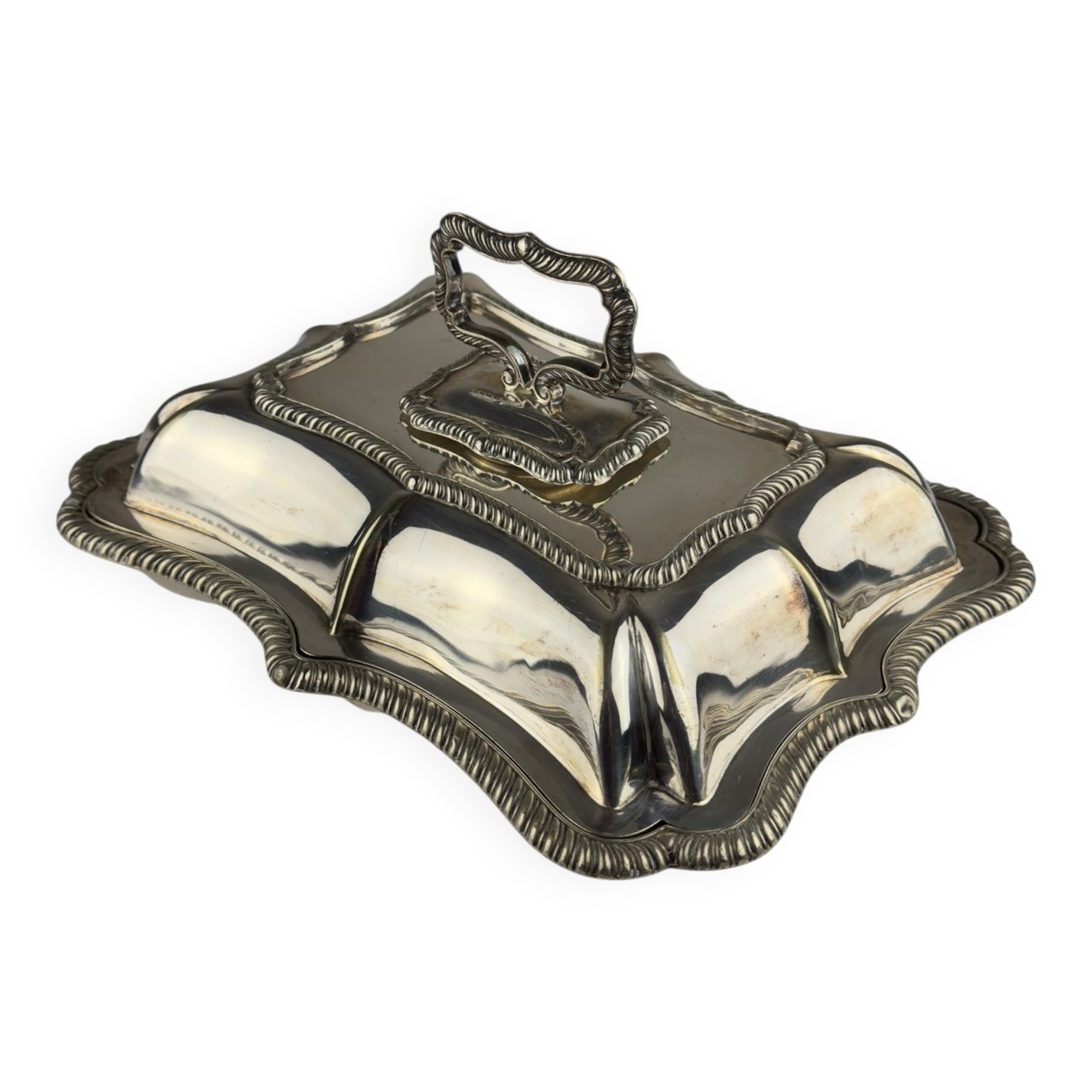 Antique silver-plated serving dish from Sheffield, early 20th century, England.