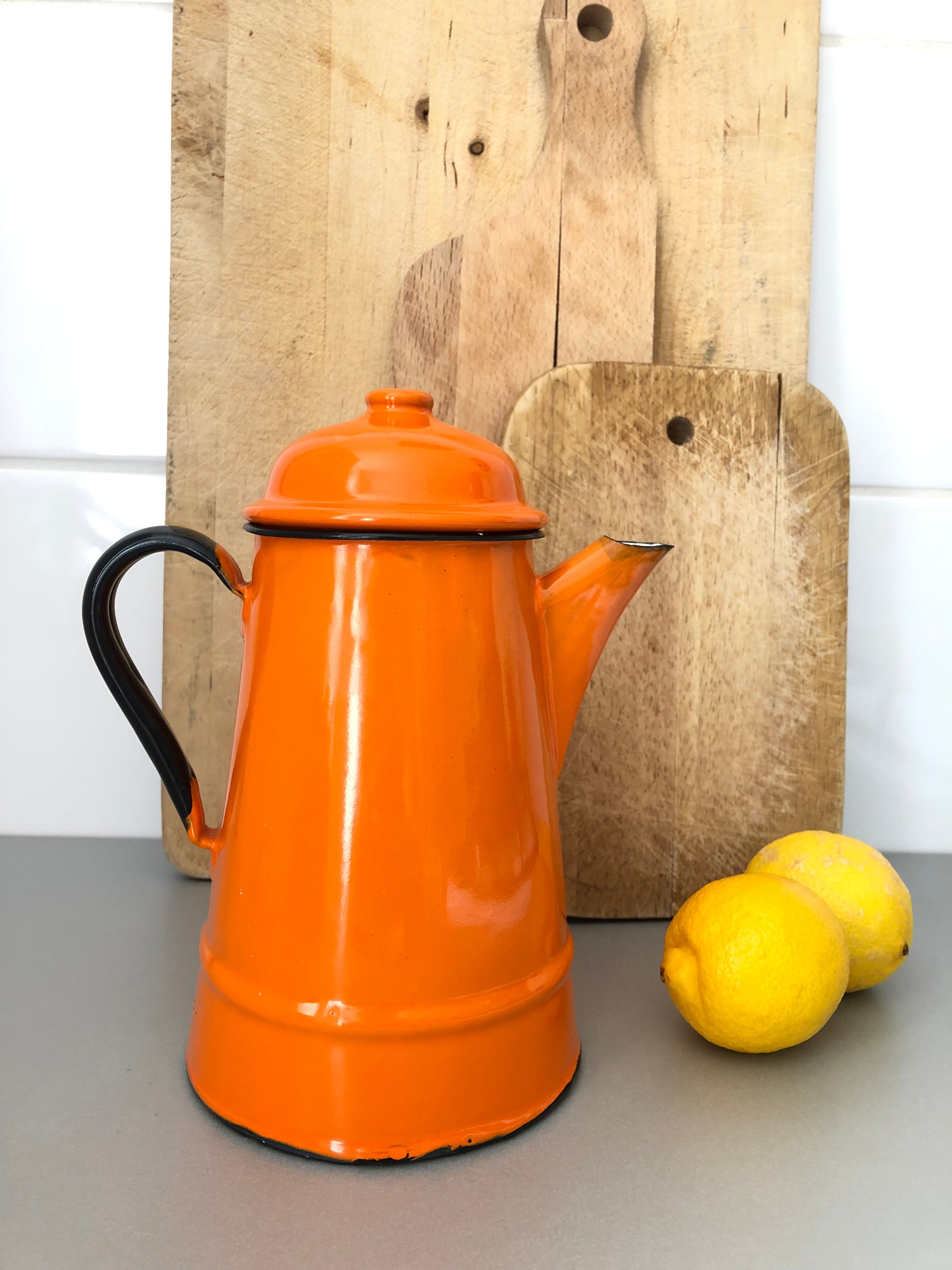 Orange enamelled coffee maker