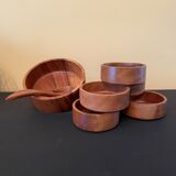 Saladier & 6 olive wood cups