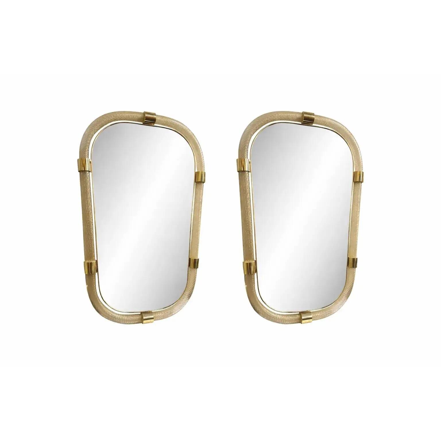 Classic Italian Gold Leaf Murano Glass Wall Mirror Duo – Torciglione Motif