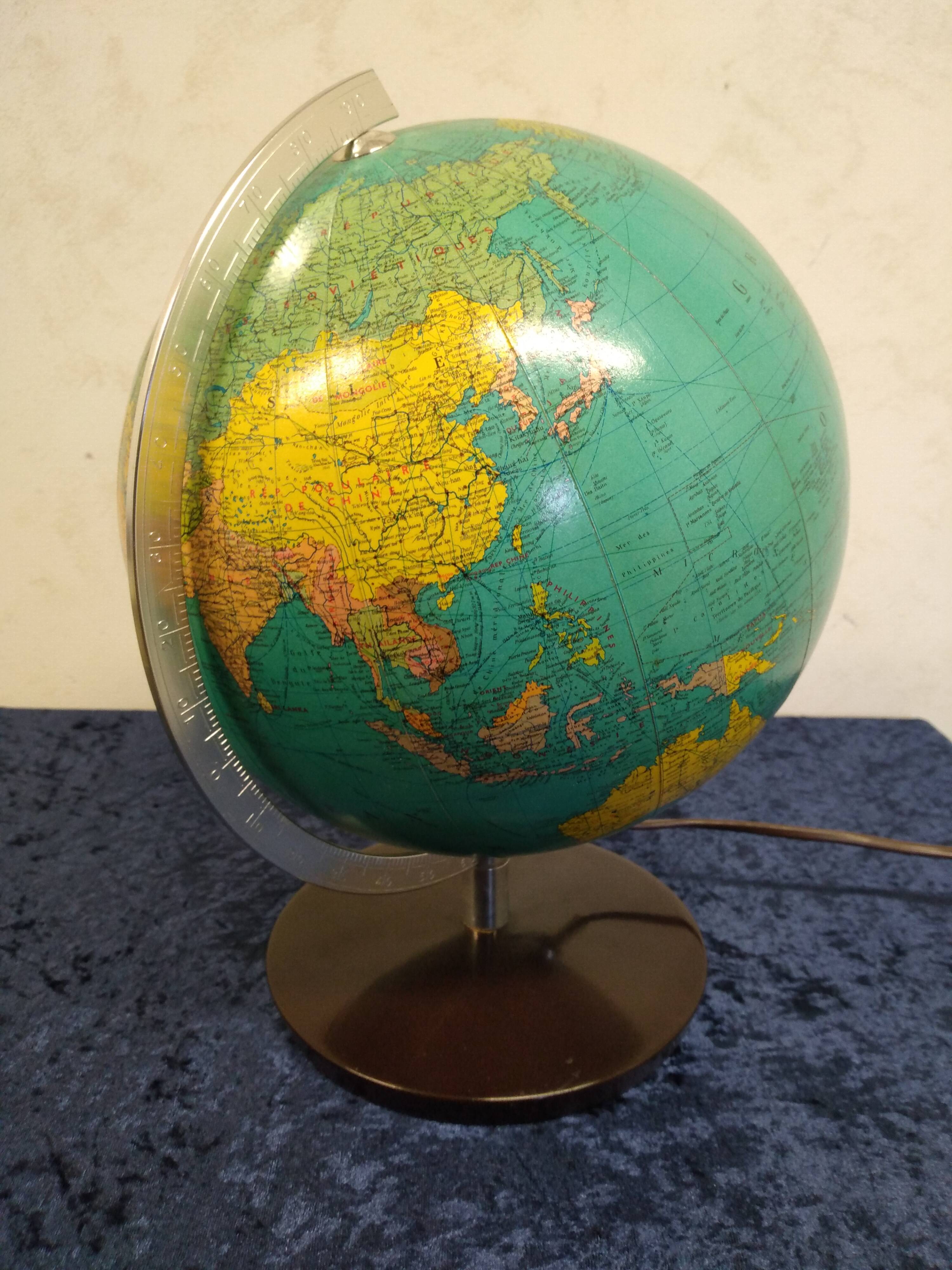 Globe terrestre lumineux vintage JRO Wechselbid, France
