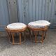 Pair old ottoman stools foot rest round wicker vintage rattan