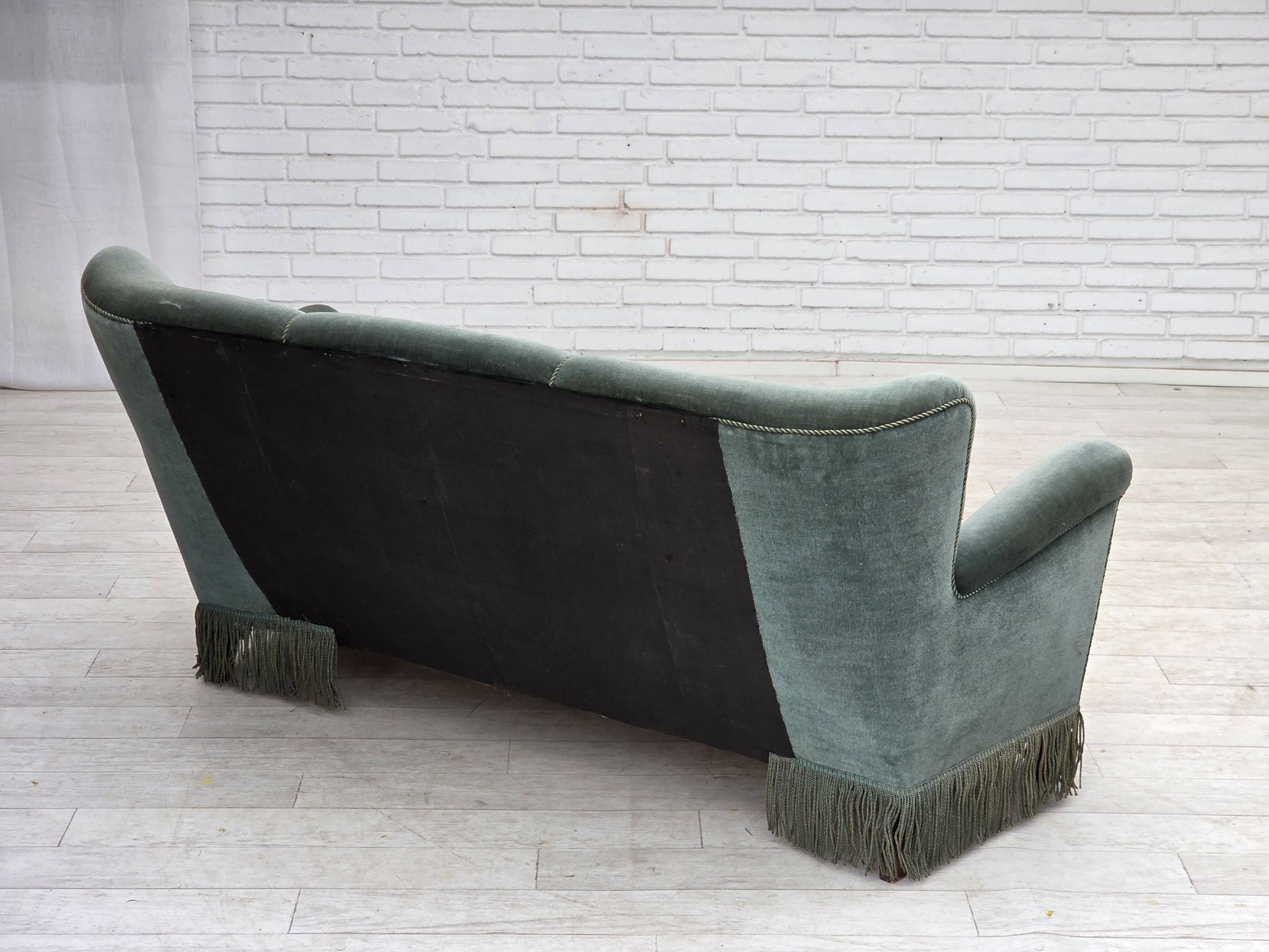 1960s, 3-seater Danish sofa, green furniture velour.