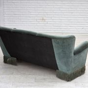 1960s, 3-seater Danish sofa, green furniture velour.
