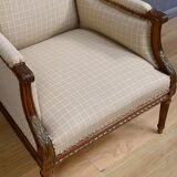 Wingback armchair in walnut, Louis XVI style – late 19th century