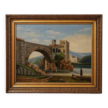 H. Nicolini – Animated Landscape at the Stone Bridge, 19th Century