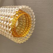 Older Swedish hanging lamp in multi-layered crystal glass with rosewood top and brass ring.