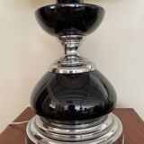 Black glass and metal lamp, vintage wool lampshade