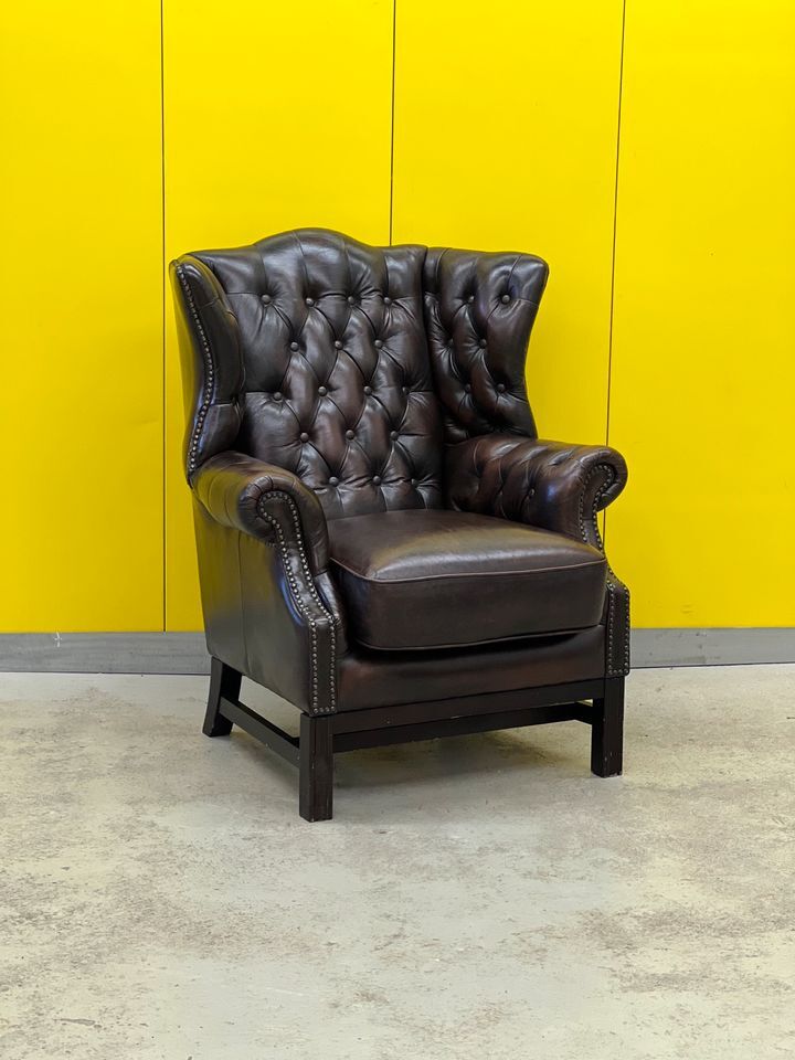 Vintage leather chesterfield wingback armchair (price is for one)