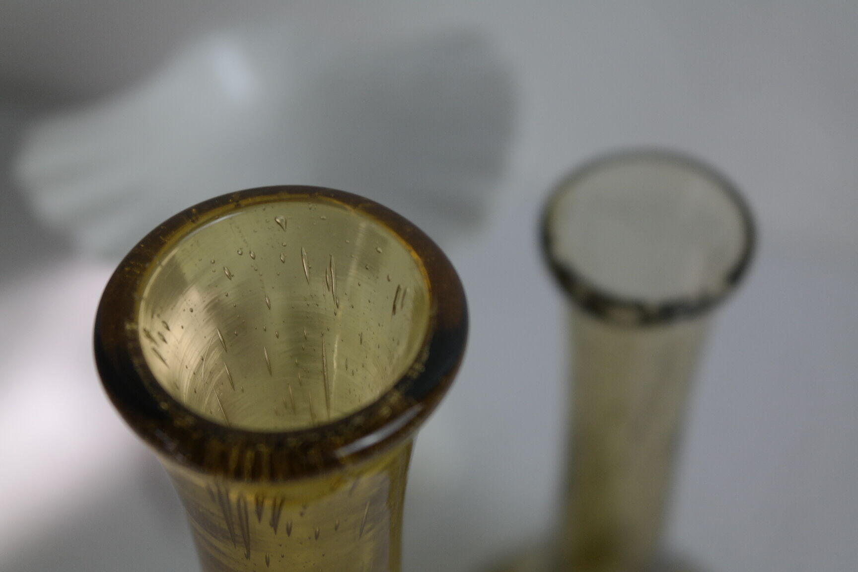 Pair of vintage biot bubbled blown glass soliflores