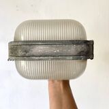 Vintage industrial double porthole applique, Holophane glass, rare model.