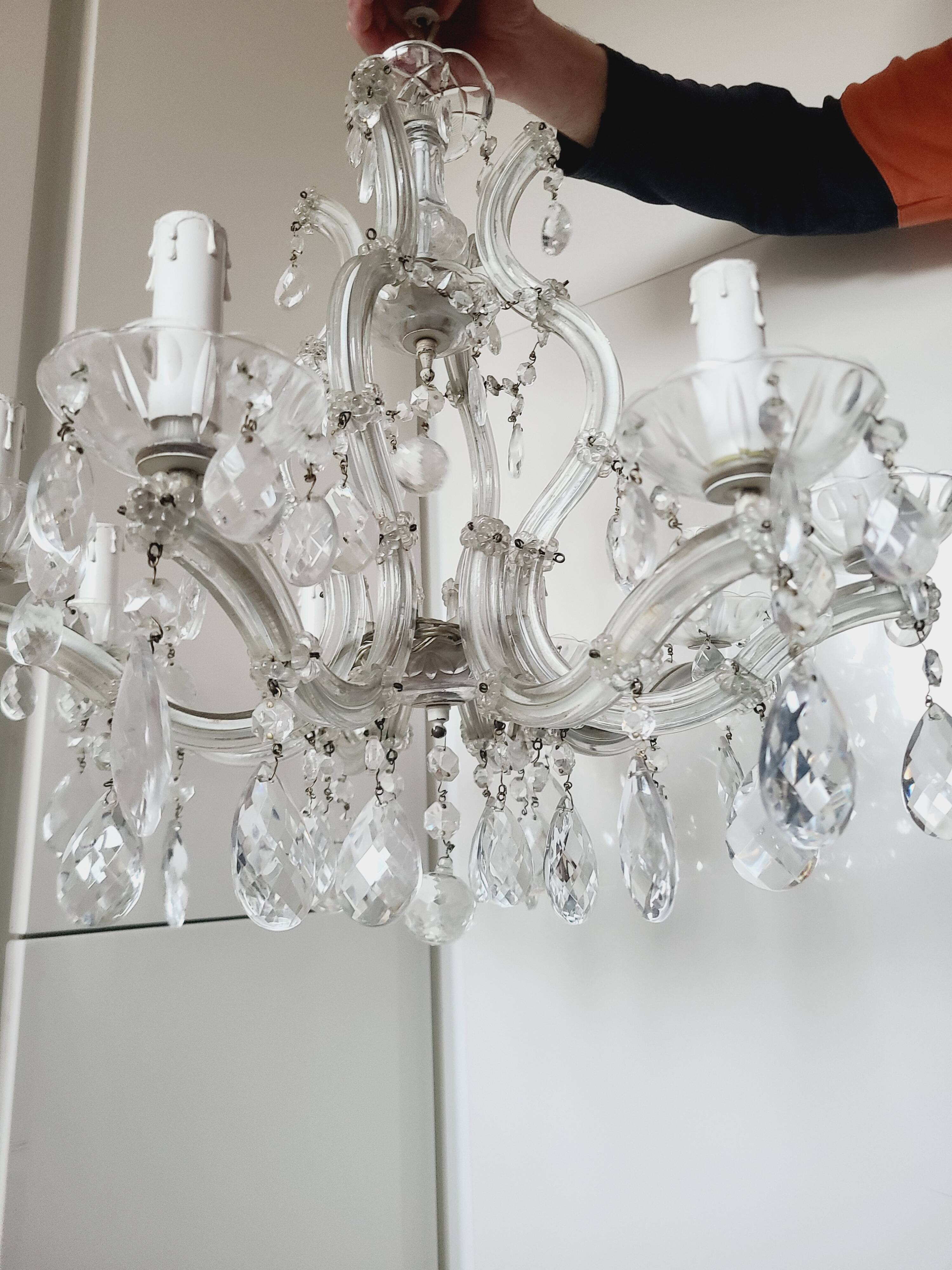 Antique crystal chandelier with 8 lights, 68 x 56 cm