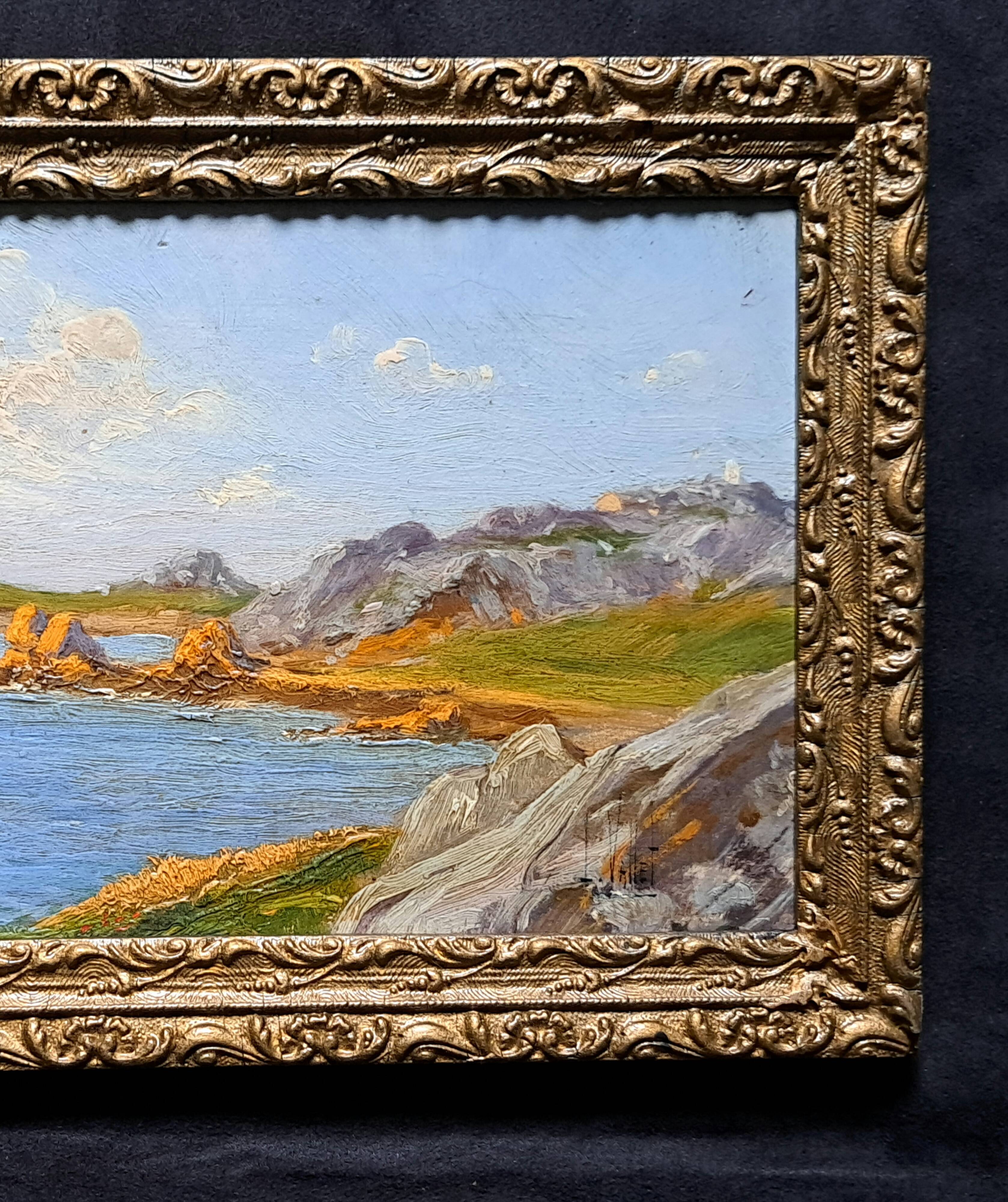 Post-Impressionist painting by Louis VALLET, oil on cardboard, Norman seascape.