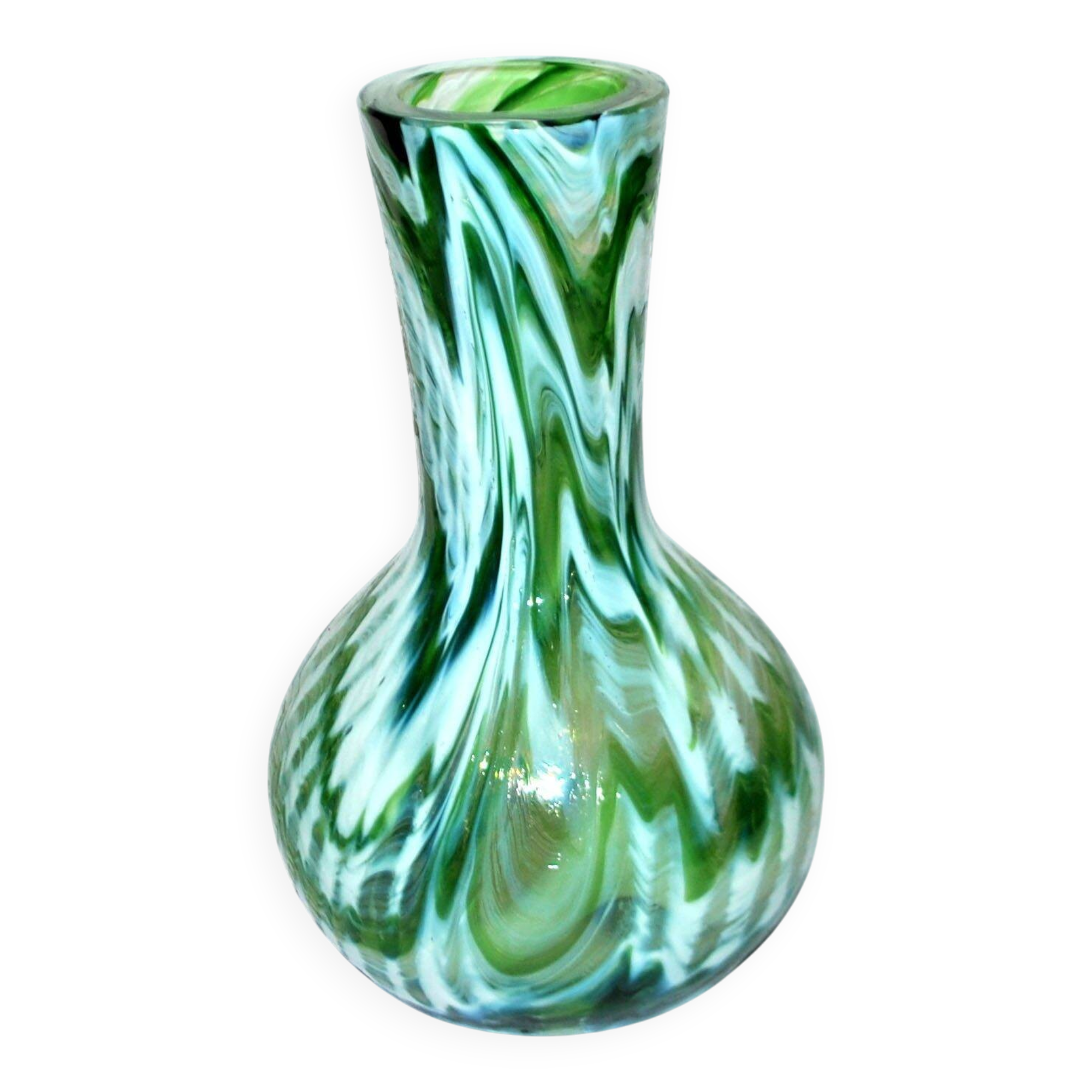 Murano? Modernist green filigree blown glass vase 1960