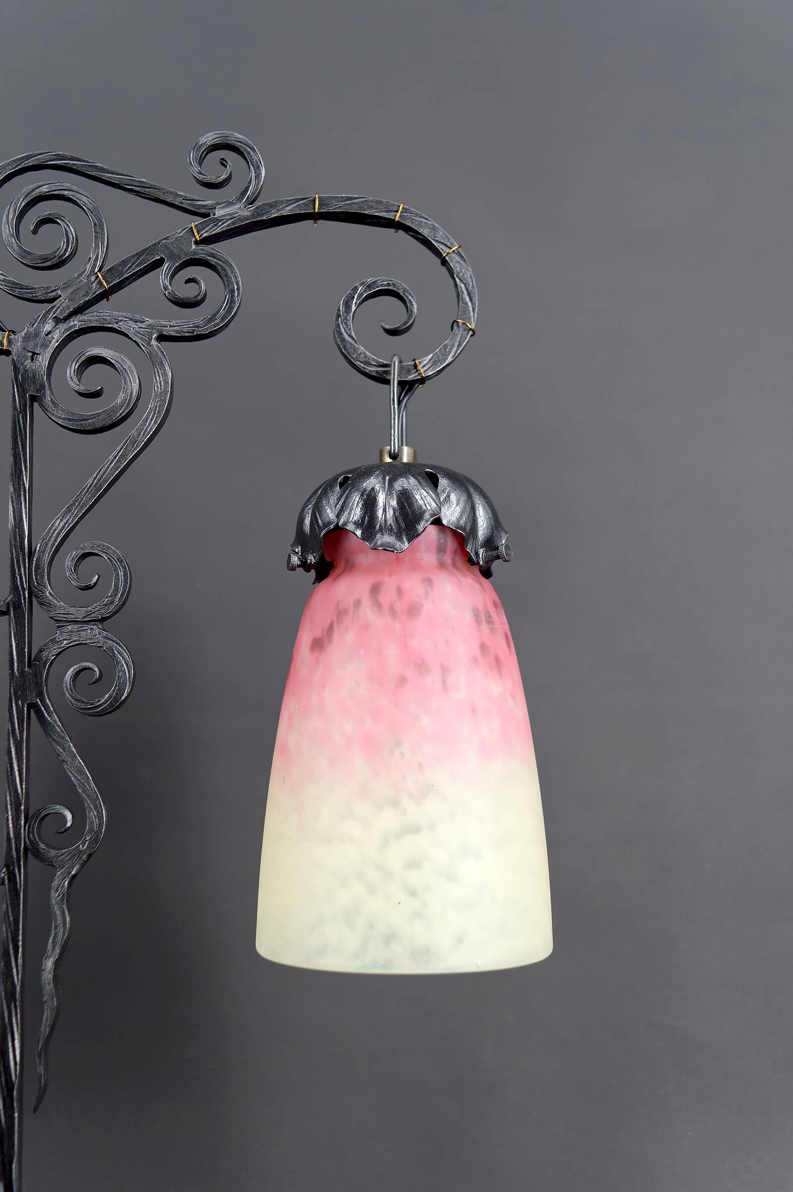 Important Wrought Iron Double-Headed Lamp by Schneider, Art Deco, c. 1920