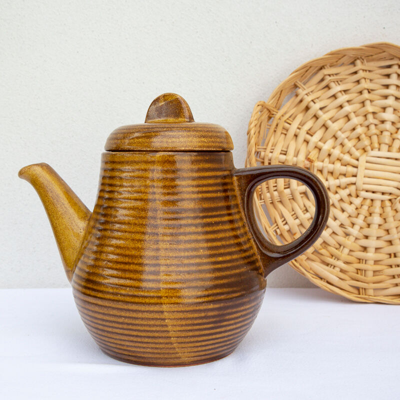 Striped stoneware teapot