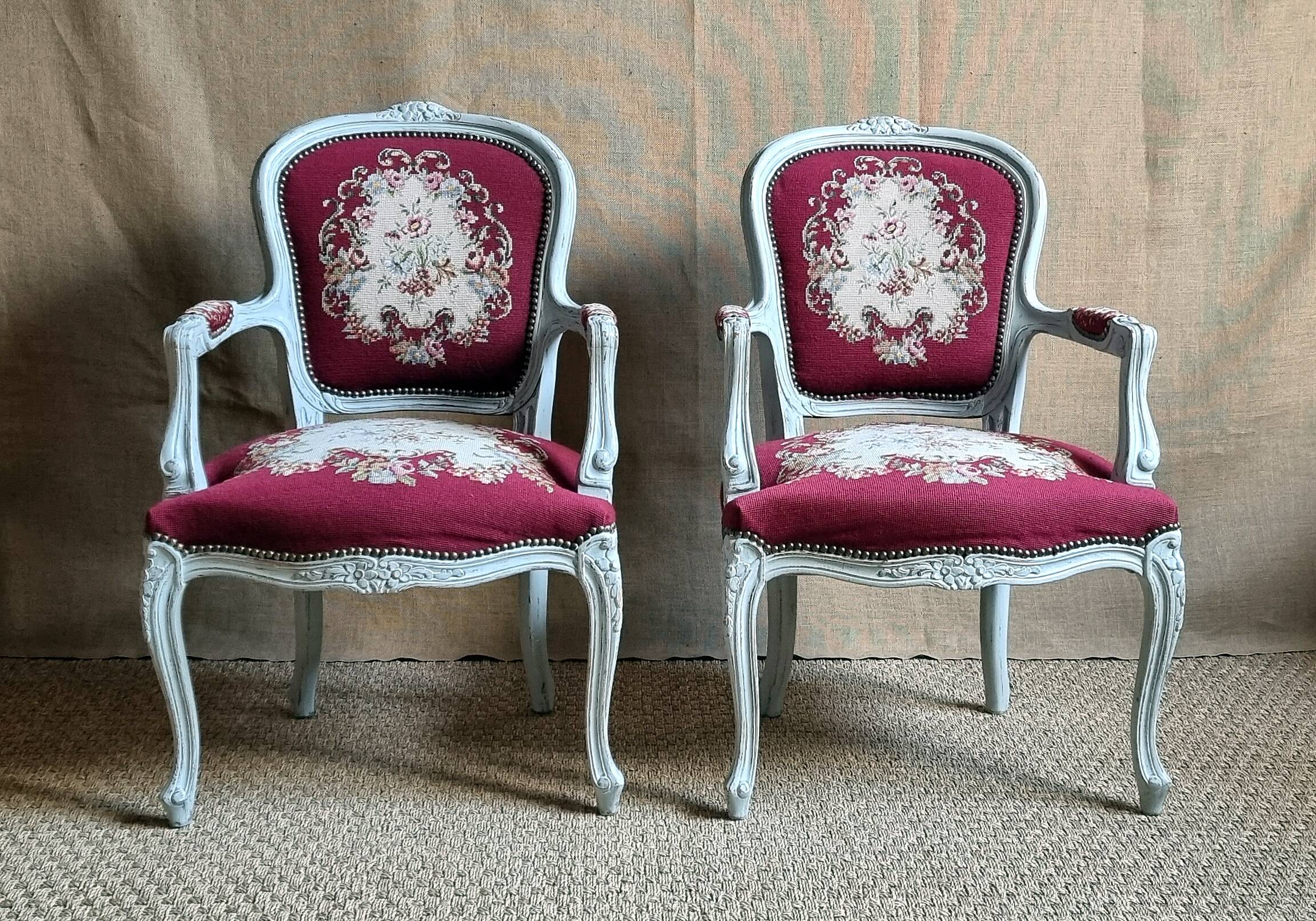Pair of Louis XV cabriolet upholstered armchairs