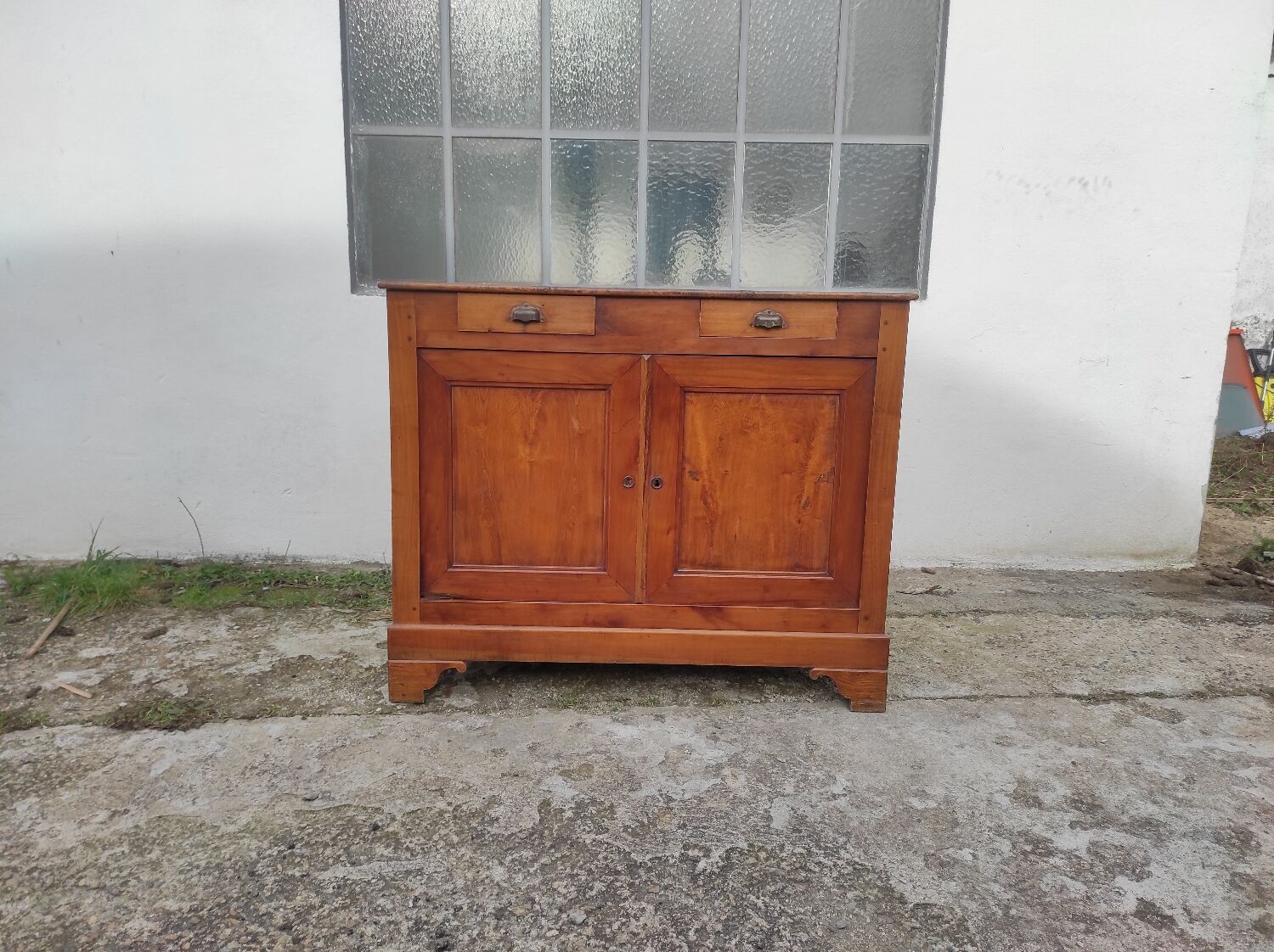 Old Parisian buffet in rustic oak 2 drawers 2 doors vintage country storage unit