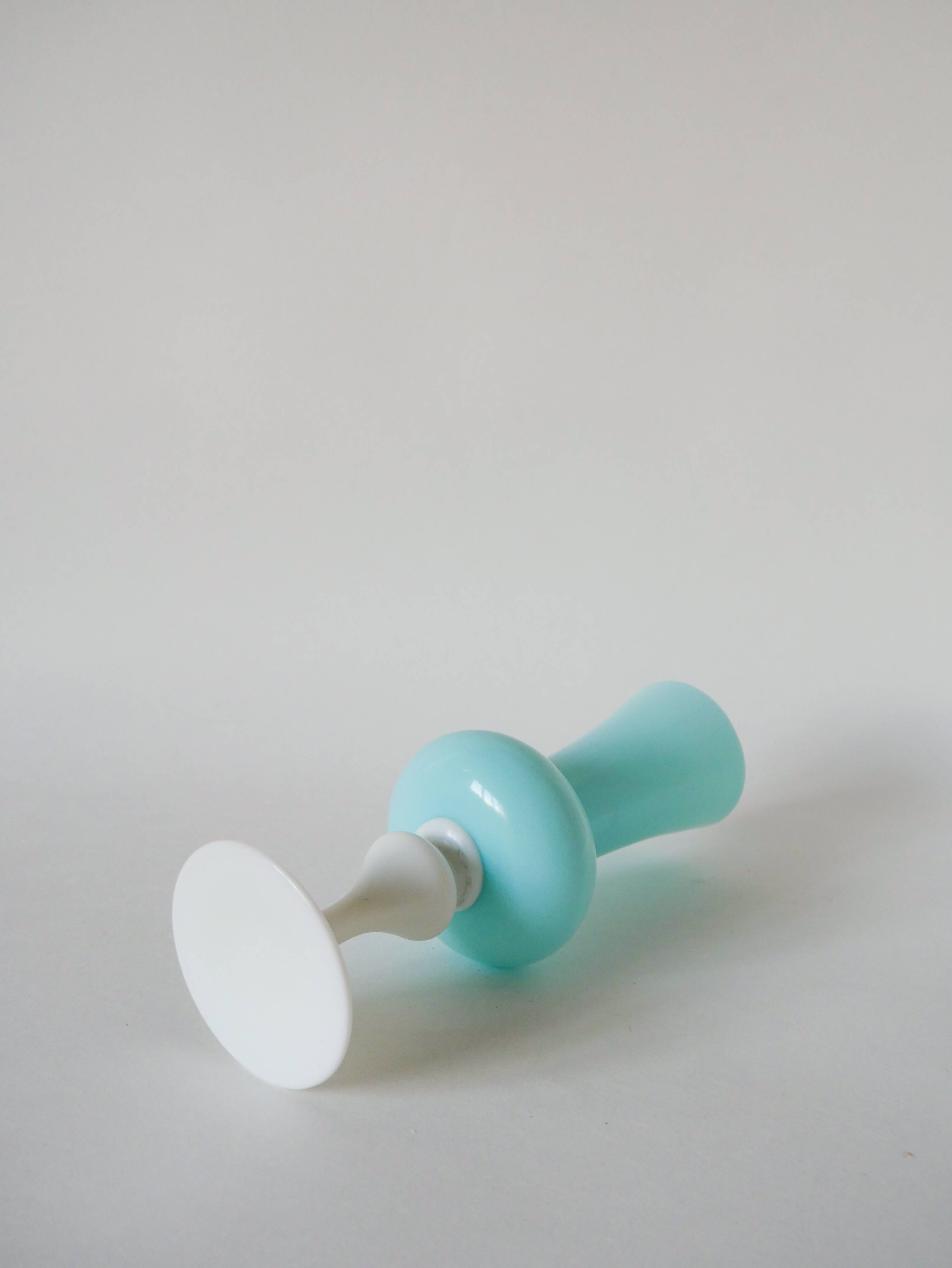 sky blue opaline vase and white feet 1970