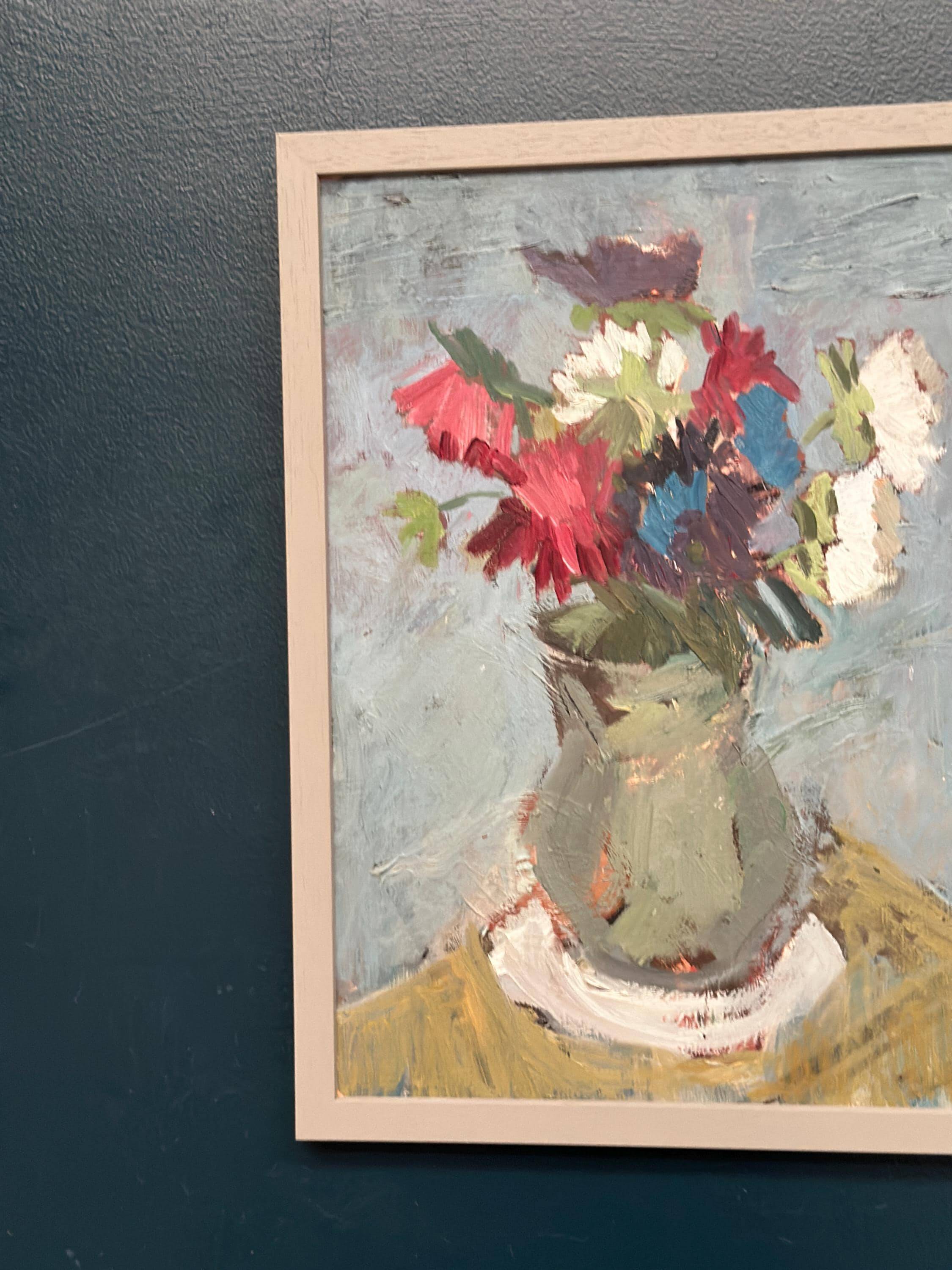 Original Swedish Oil on Panel – “Flowers in Green Vase” – Signed – Vintage