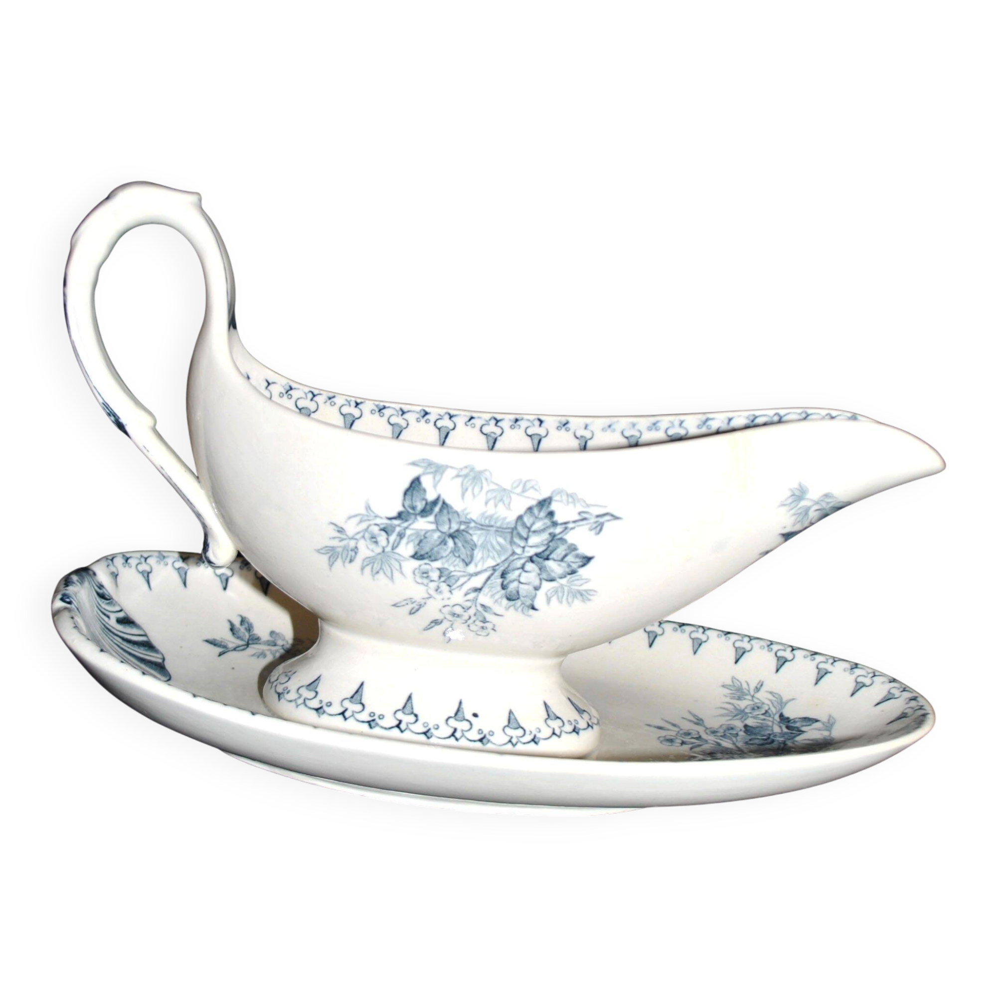 Saucière Flore ancienne en faïence opaque Sarreguemines Utschneider