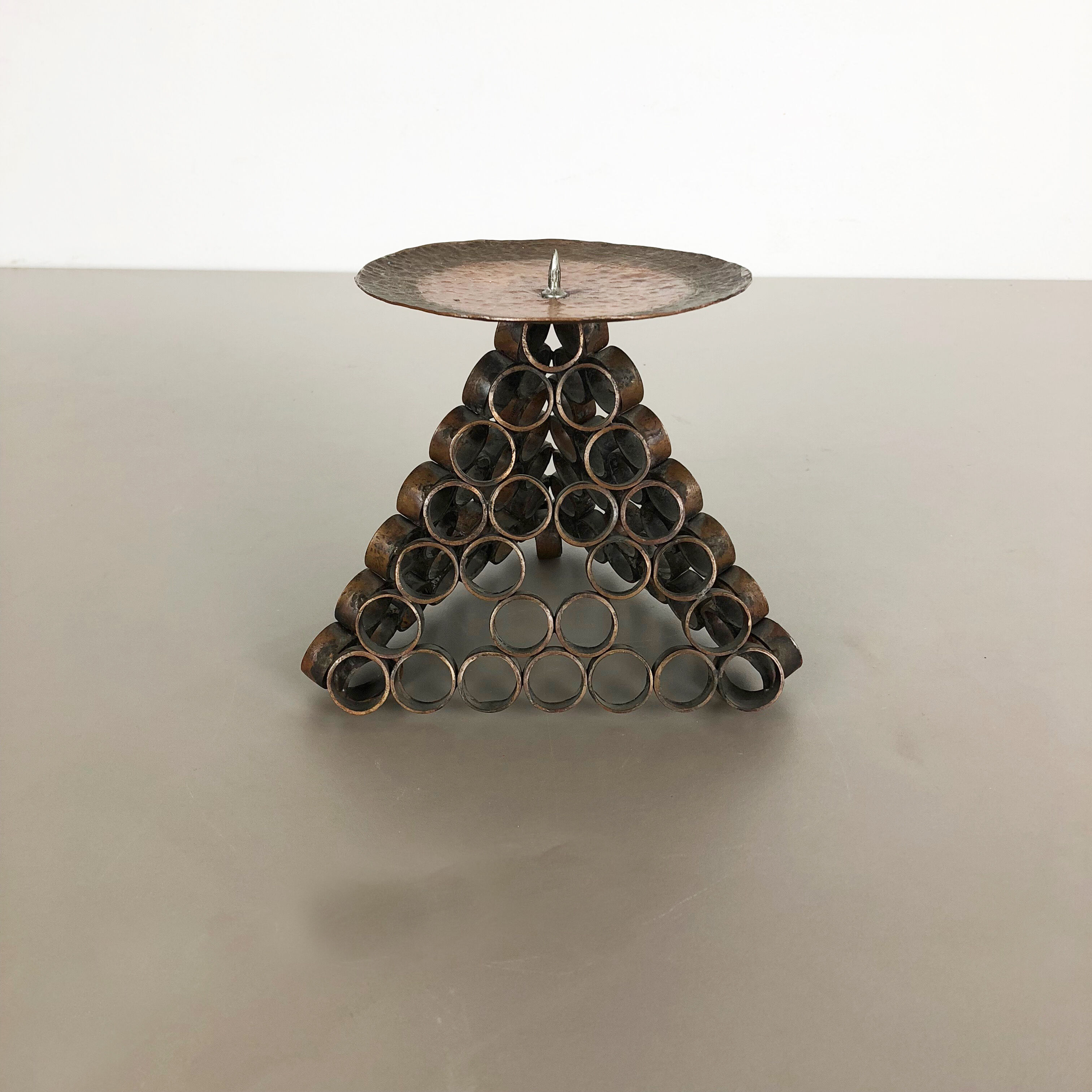 Modernist sculptural style brutalist copper candleholder, Austria 1950