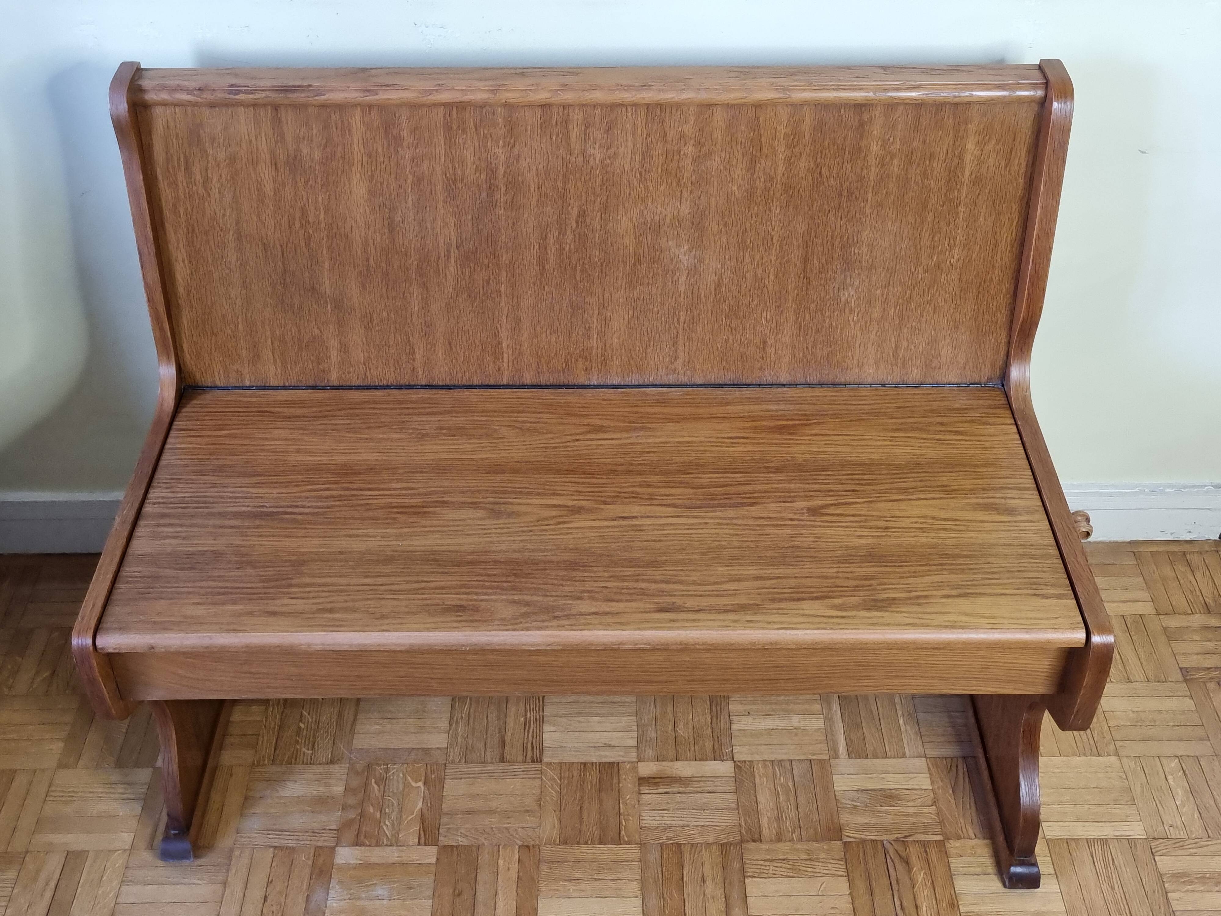 Vintage oak bench with storage compartment, two-seater, 104 cm