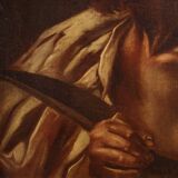 Peinture religieuse à l'huile sur toile de Saint Barthélemy du XVIIe siècle