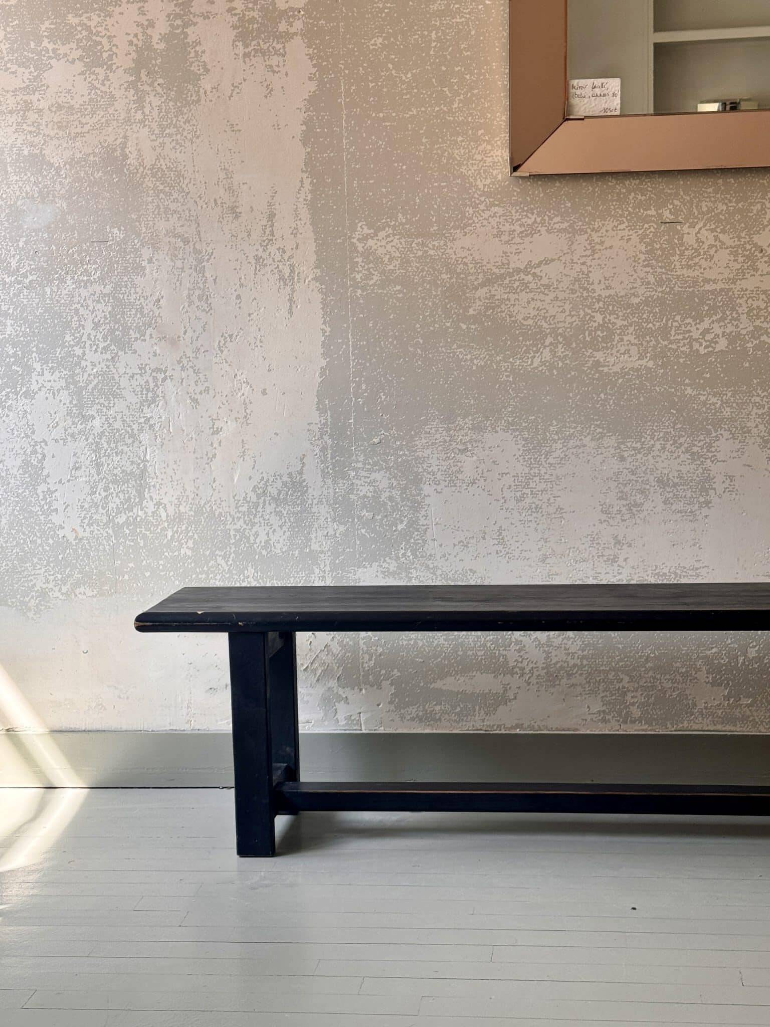 Antique black patinated wooden bench