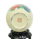 Pair of Japanese Vases Peacocks Flowers Crackle Ceramic 26cm