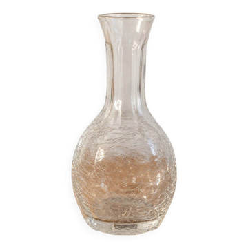 Small vintage soliflore vase in cracked transparent glass – H 17 cm