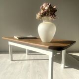 Restored antique coffee table – Natural oak and cream legs