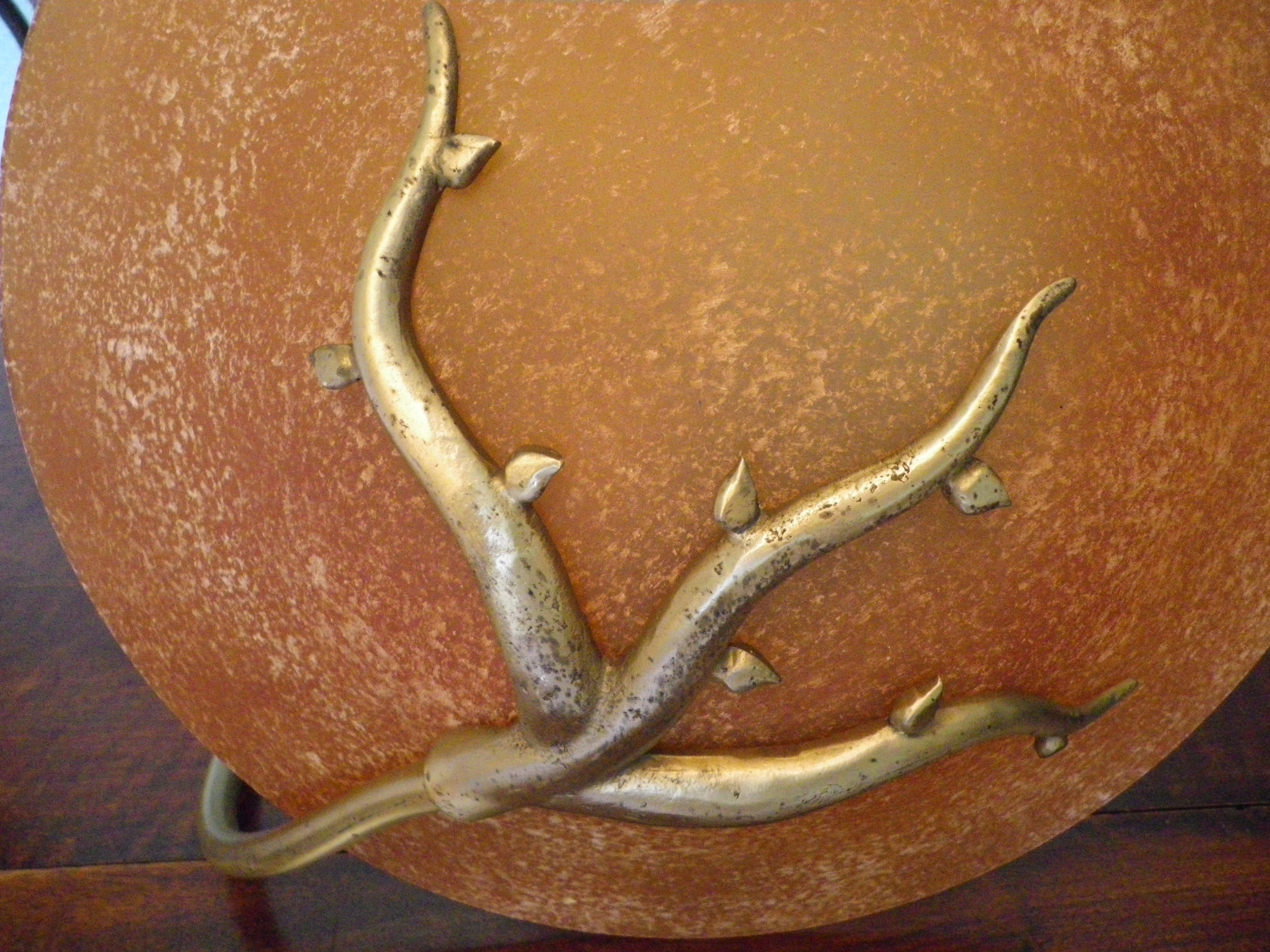 Asymmetrical hanging lamp with orange lampshade 70s/80s