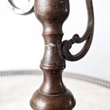 Pair of antique wooden and brass candlesticks