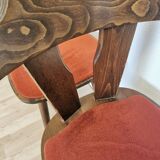 Vintage Tyrolean Dining Chairs: Set of 4, Red Fabric Seat, 1970s