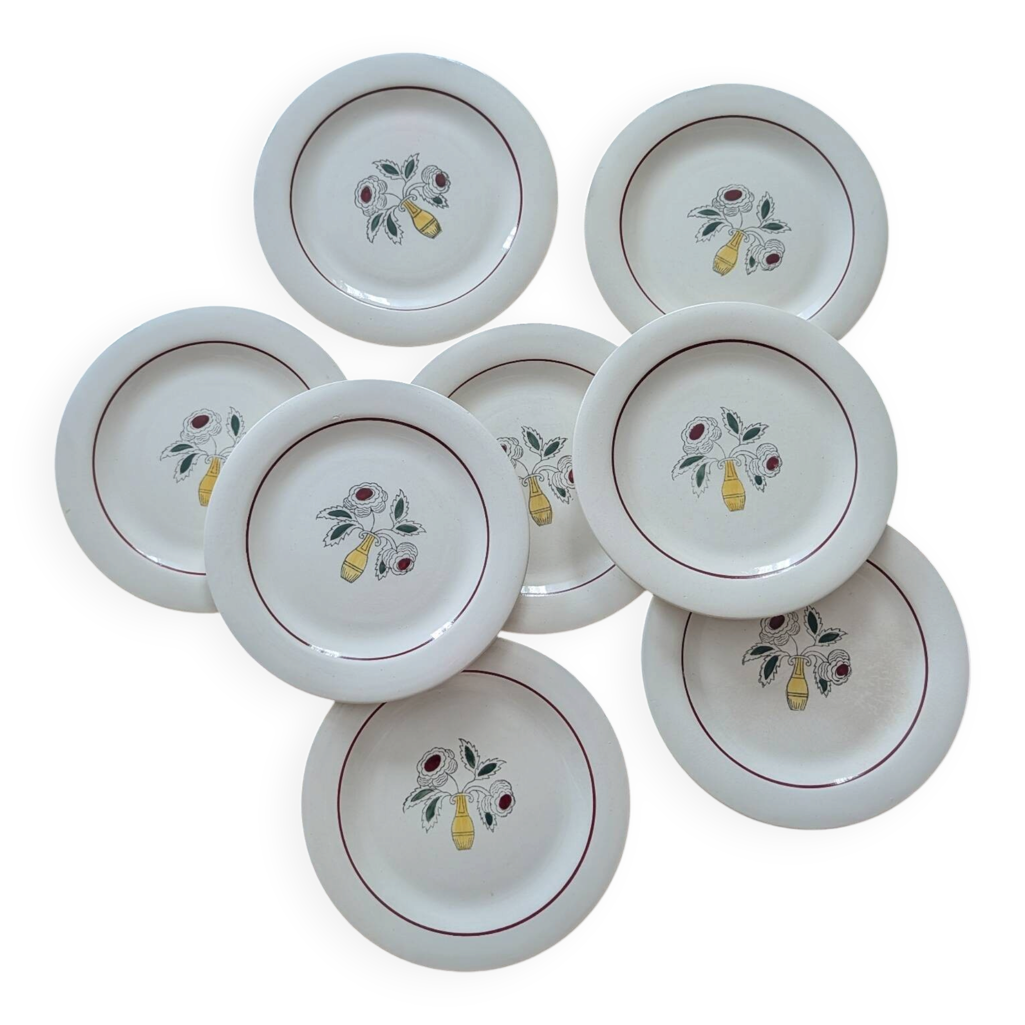 Vintage dessert plates – floral bouquet – French earthenware