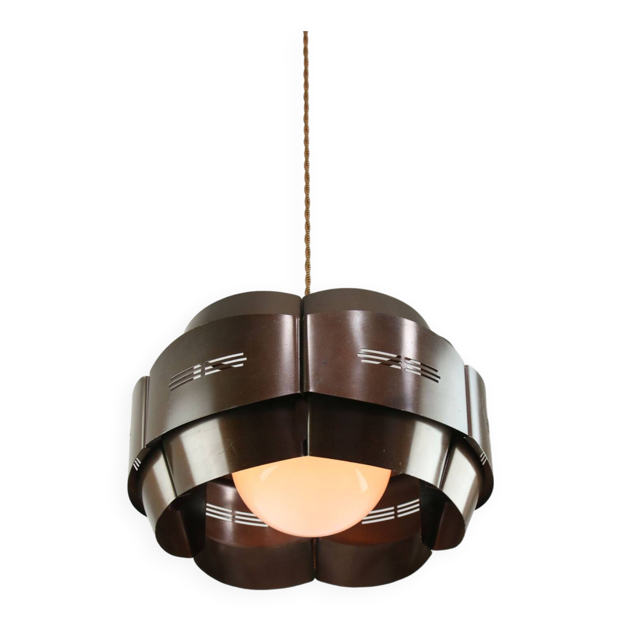 Vintage Italian Metal and Opaline Glass Pendant Lamp, 70s