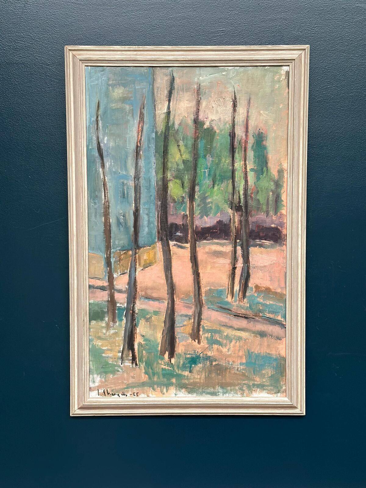 Huile sur toile suédoise du milieu du siècle – « Arbres » par Ingeborg Strangell – Vintage et encadrée