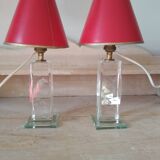 Pair of transparent glass bedside lamp bases - rectangular hologram lamp