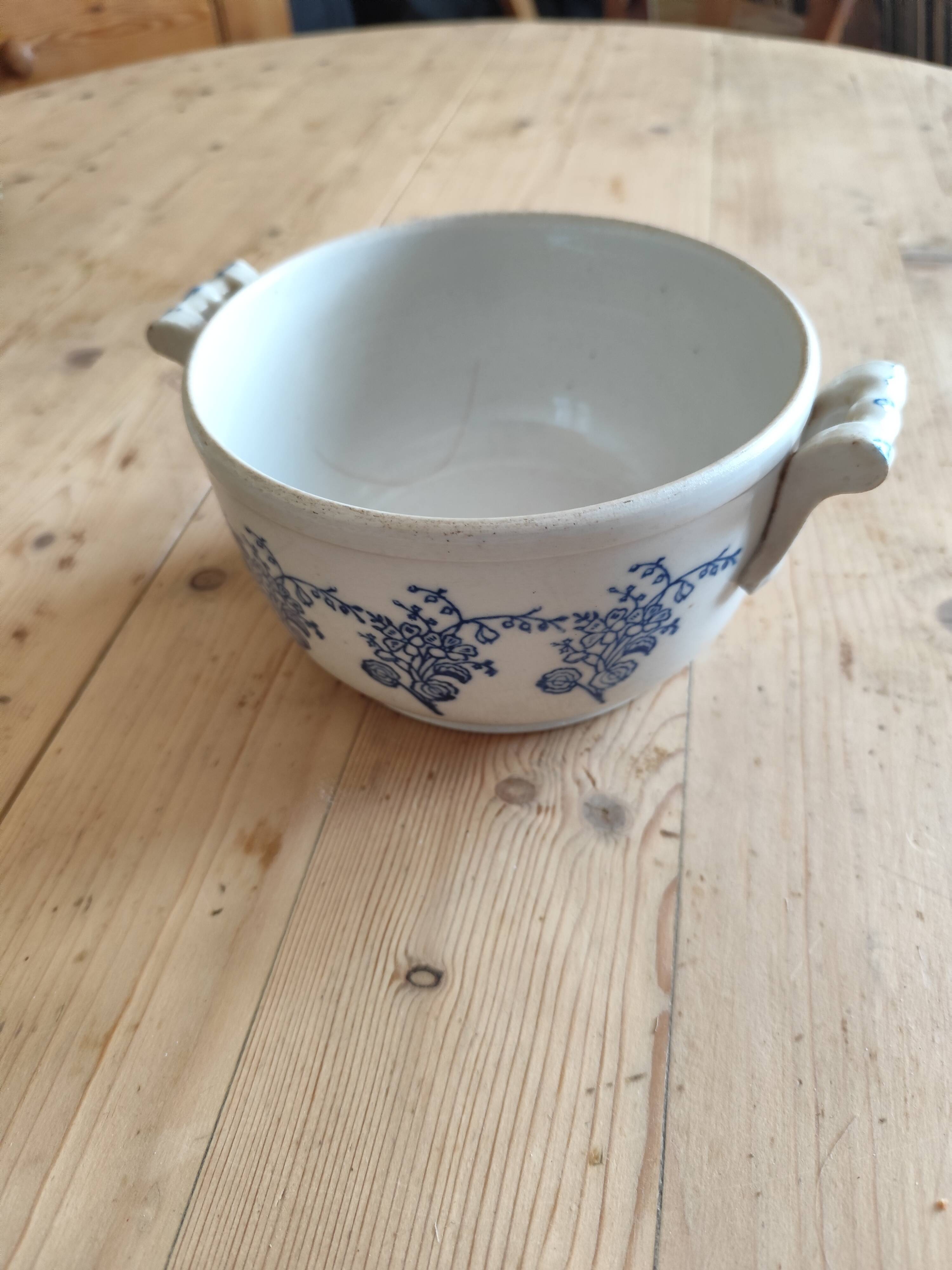 Ceramic tureen from St Uze, France - blue earthenware salad bowl