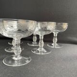 8 coupes à champagne en cristal guilloché - art nouveau