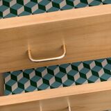 Vintage chest of drawers with compass feet, solid raw beech, 1960s