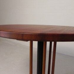 Vintage teak table with 6 narrow and 1 wide style, 1980s.